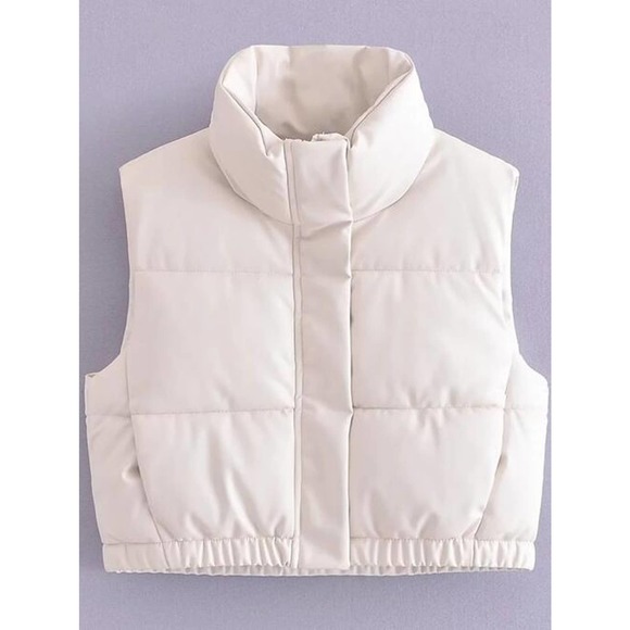 Vegan Leather Puffer Vest in White Size S 💥LAST ONE! Fast Shipping - Picture 1 of 9